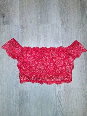 Cacique Red Sheer Lace Gold Glitter Off the Shoulder Bralette Plus Size 18/20